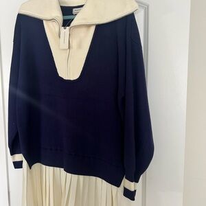 Maeve Navy and Cream Pullover Sweater Dress